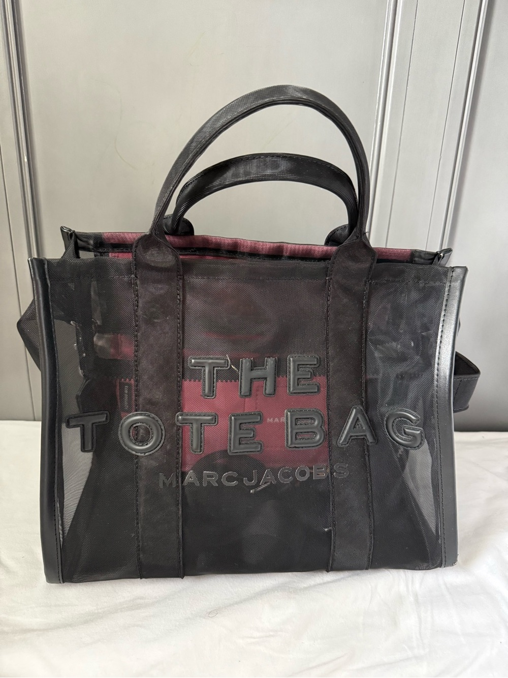 Marc Jacobs Black Mesh Tote with Pink Interior